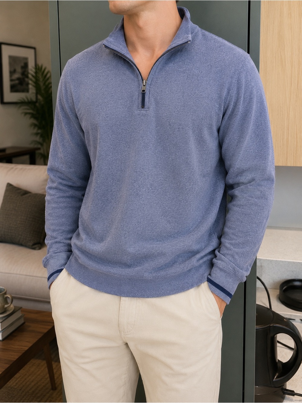 Banana Republic Luxury Touch Quarter-Zip Pullover – Men’s Medium, closer to Smal